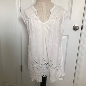 Lucky Brand White Crochet and Eyelette Detail Top